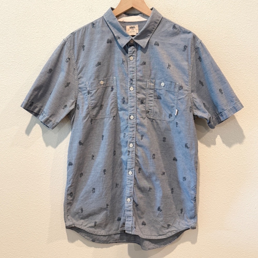 VANS Mens Button Down Shirt Large Skater Surf Streetwear‎ Skull Print Striped